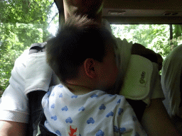 Tim and Max in the shuttle bus from the parking lot to the entrance of the Bali Safari & Marine Park