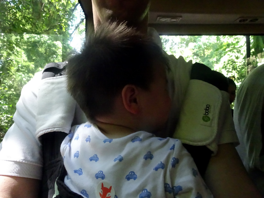 Tim and Max in the shuttle bus from the parking lot to the entrance of the Bali Safari & Marine Park