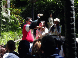 Zookeepers and a Toucan at the Hanuman Stage at the Bali Safari & Marine Park, during the Animal Show
