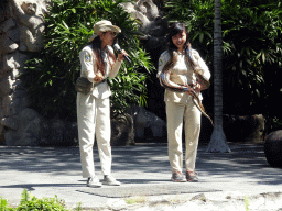 Zookeepers and a snake at the Hanuman Stage at the Bali Safari & Marine Park, during the Animal Show