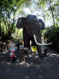 Miaomiao and Max with a statue of a Sumatran Elephant at the Bali Safari & Marine Park