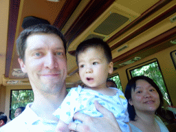 Tim, Miaomiao and Max in the safari bus at the Bali Safari & Marine Park