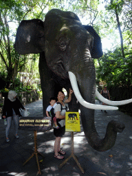 Miaomiao and Max with a statue of a Sumatran Elephant at the Bali Safari & Marine Park