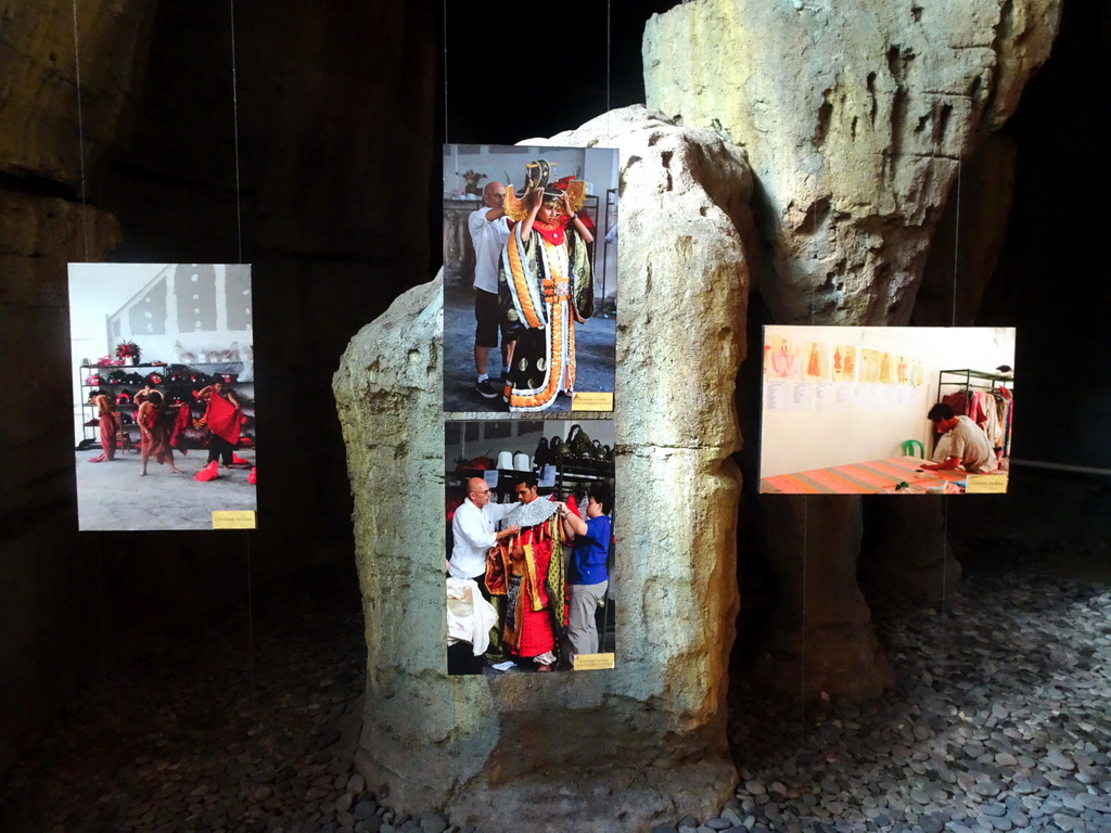 Photographs of customes used in the Bali Agung show, in the lobby of the Bali Theatre at the Bali Safari & Marine Park, right after the Bali Agung show