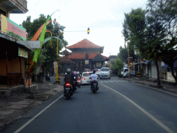 Temple at the Jalan Cok Gede Rai street, viewed from the taxi from Ubud