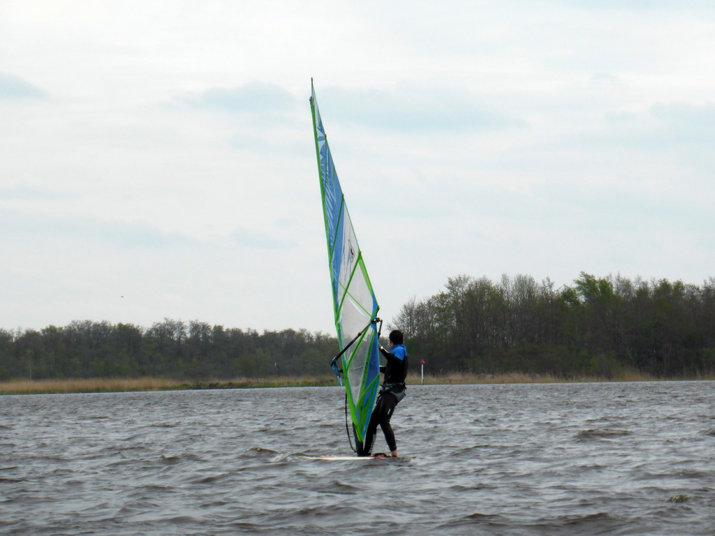 Surfer on the Bovenwijde lake, viewed from our tour boat