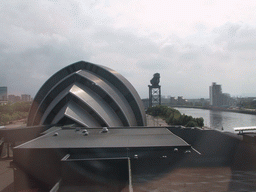 The Clyde Auditorium of the Scottish Exhibition and Conference Centre, the Finnieston Crane and the River Clyde, viewed from the Crowne Plaza Hotel Glasgow