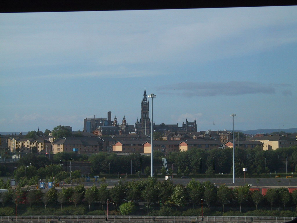 The University of Glasgow with the University Tower, viewed from the Glasgow Science Centre