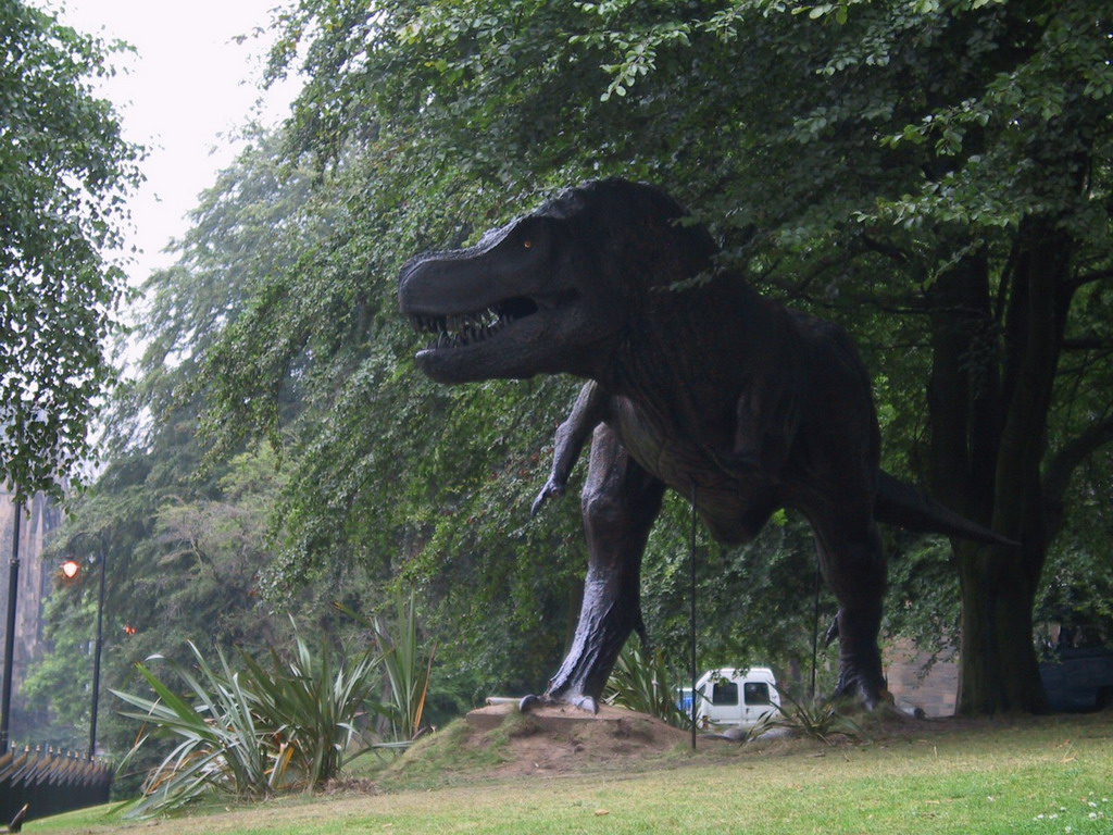 Wax statue of a Tyrannosaurus Rex at the Hunterian Museum and Art Gallery at the Gilbert Scott Building at the University Of Glasgow