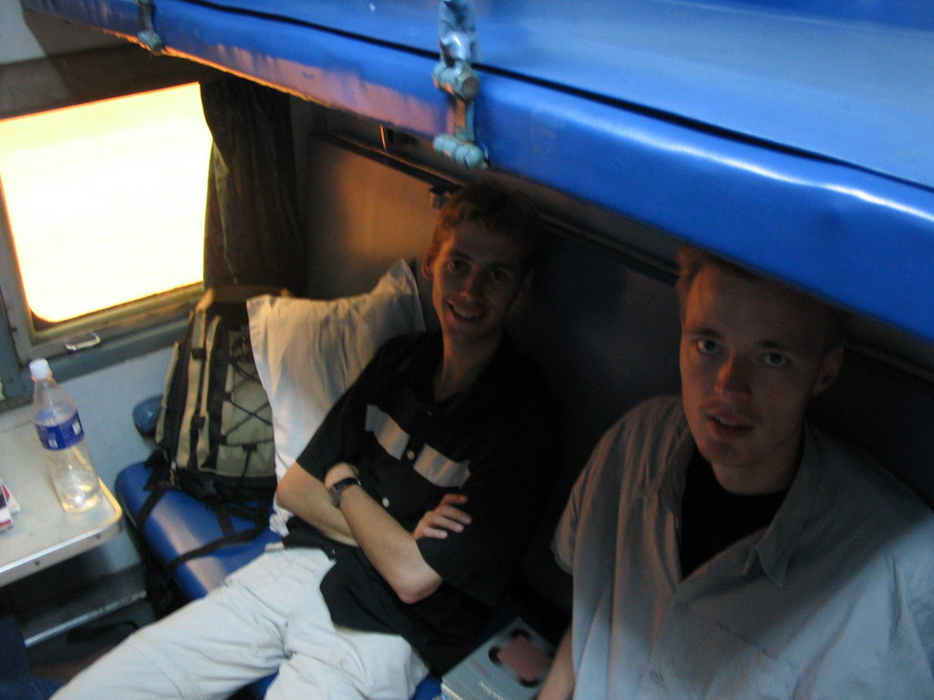 Rick and David in the Konkan Express train from Mumbai