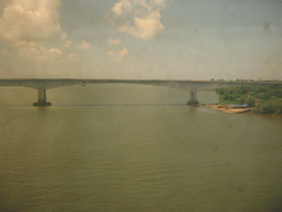 Zuari Bridge over the Zuari River, viewed from the Konkan Express train from Mumbai on the Konkan Railway Bridge over the Zuari River