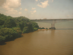 Zuari Bridge over the Zuari River, viewed from the Konkan Express train from Mumbai on a Konkan Railway Bridge over the Zuari River