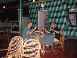 Rick and David with a `Feni` drink at the Indian Tandoori Oven restaurant at Colva Beach