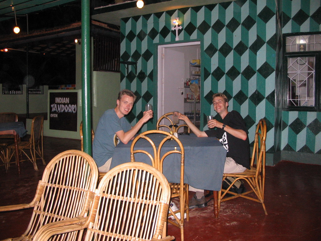 Rick and David with a `Feni` drink at the Indian Tandoori Oven restaurant at Colva Beach