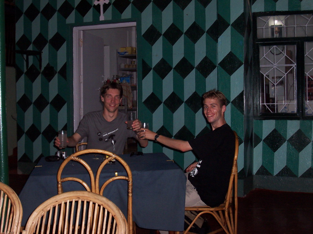 Tim and Rick with a `Feni` drink at the Indian Tandoori Oven restaurant at Colva Beach