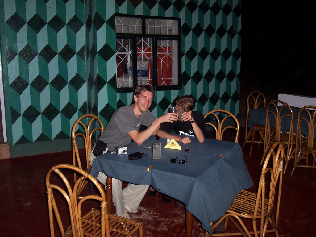 Tim and Rick with a `Feni` drink at the Indian Tandoori Oven restaurant at Colva Beach