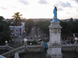 Statue and view from the top of the staircase to the Our Lady of the Immaculate Conception Church at Panaji