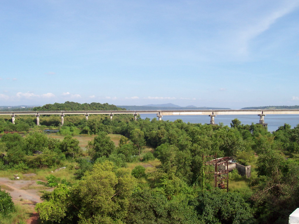 The Konkan Railway Bridge over the Zuari River, viewed from the car from Colva Beach to Saligao on the Zuari Bridge over the Zuari River