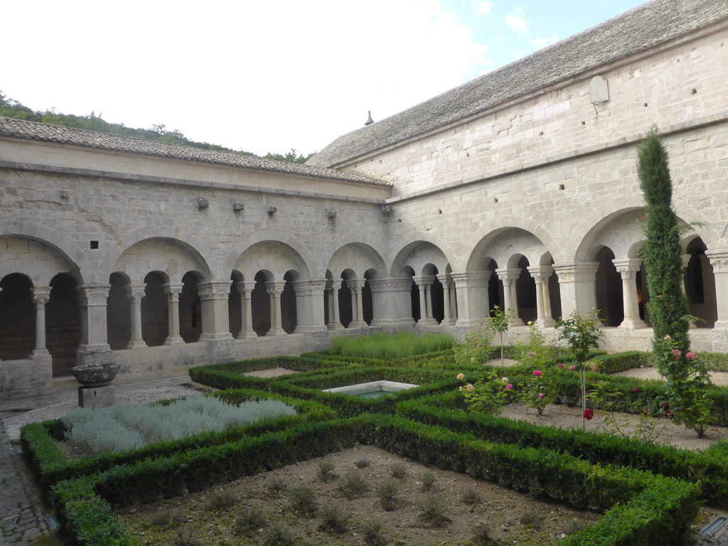 Northwest side of the cloister garden of the Abbaye Notre-Dame de Sénanque abbey