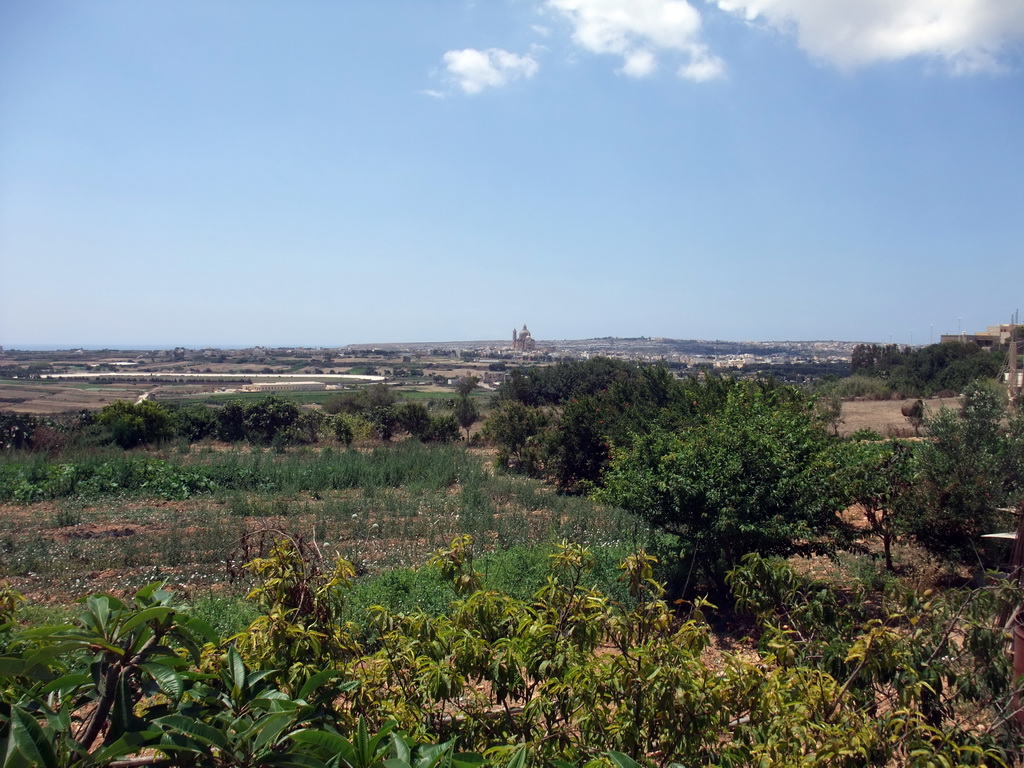 The town of Xewkija with the Church of St. John the Baptist and surroundings, viewed from the Ggantija neolithic temples