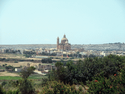 The town of Xewkija with the Church of St. John the Baptist, viewed from the Ggantija neolithic temples