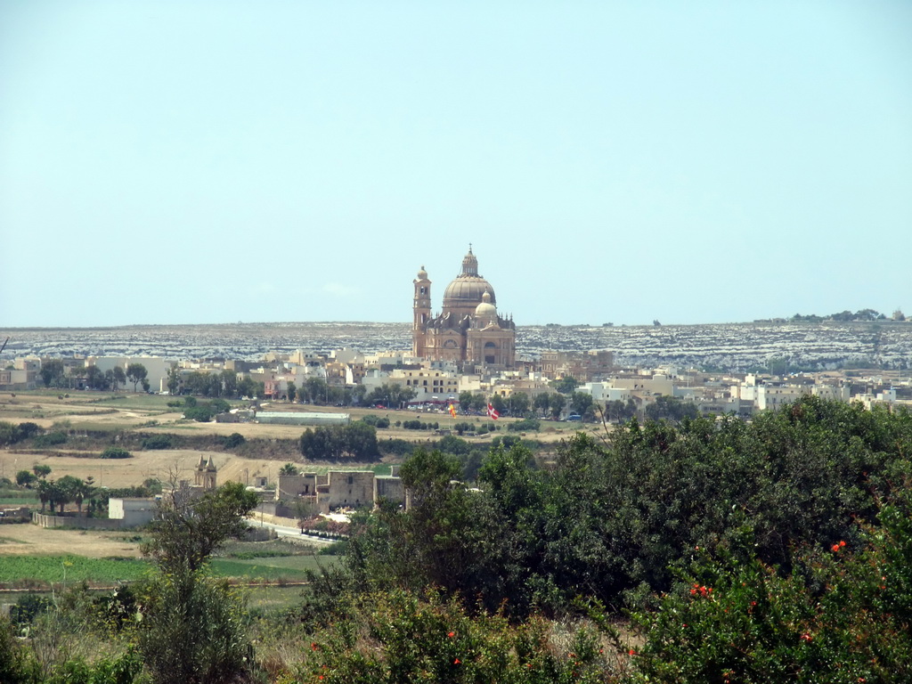 The town of Xewkija with the Church of St. John the Baptist, viewed from the Ggantija neolithic temples