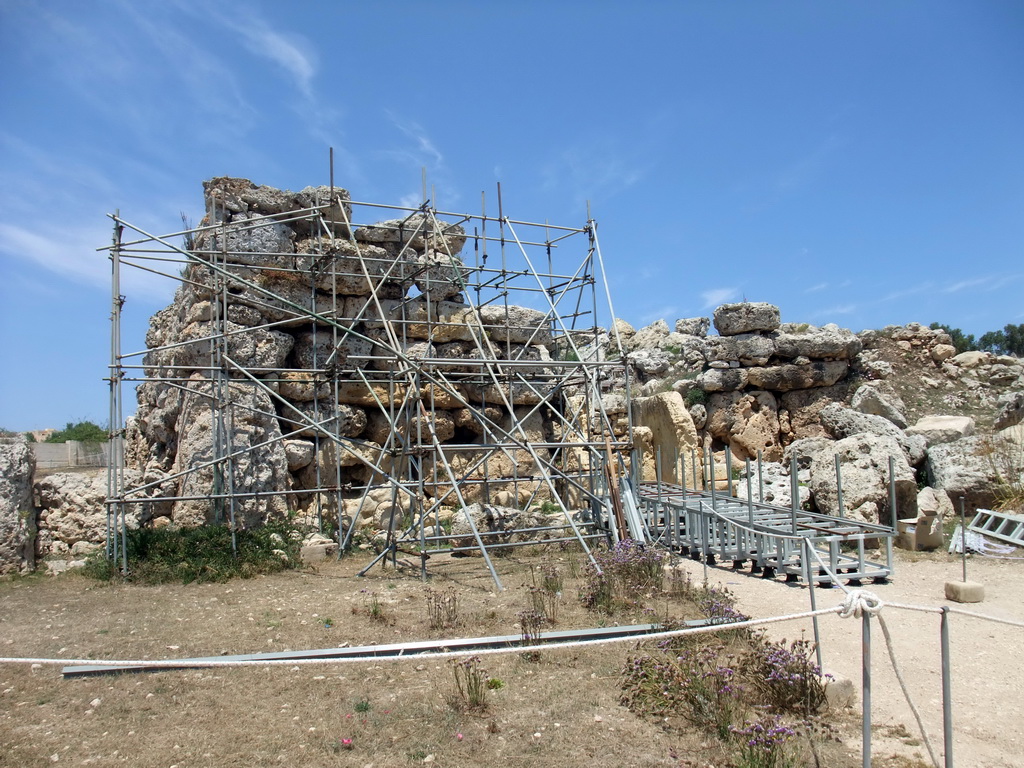 The front of the south Ggantija neolithic temple, under restoration