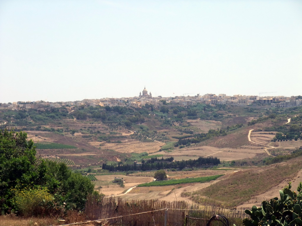 The town of Nadur with the Church of St. Peter & St. Paul and surroundings, viewed from the Ggantija neolithic temples