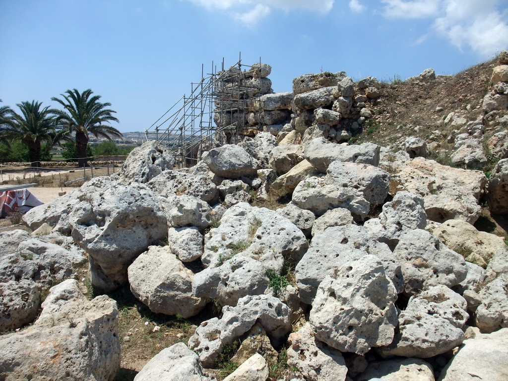 View from the north Ggantija neolithic temple to the south Ggantija neolithic temple, under restoration