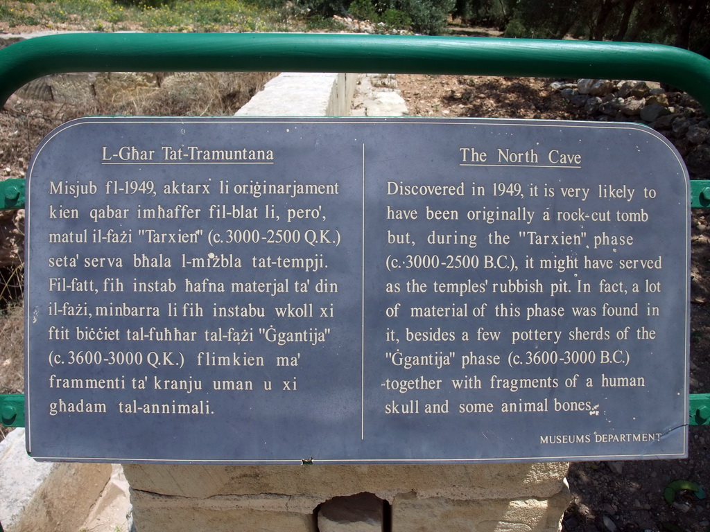 Explanation on the North Cave of the Ggantija neolithic temples