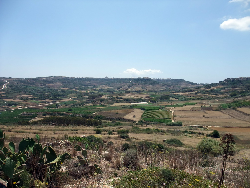 The town of Nadur with the Church of St. Peter & St. Paul and surroundings, viewed from near the Calypso Cave