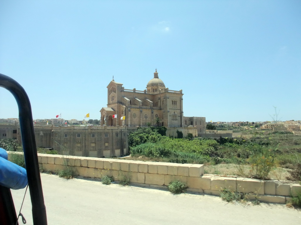 The National Shrine and Basilica of the Blessed Virgin Of Ta` Pinu (Santwarju tal-Madonna ta` Pinu), viewed from the Gozo tour jeep