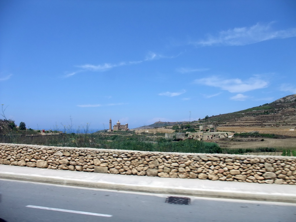 The National Shrine and Basilica of the Blessed Virgin Of Ta` Pinu and surroundings, viewed from the Gozo tour jeep