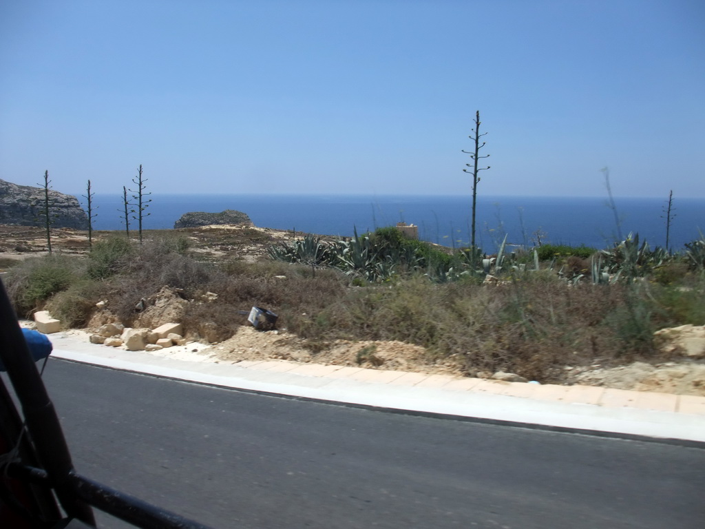 West coast of Gozo with a watch tower, viewed from the Gozo tour jeep