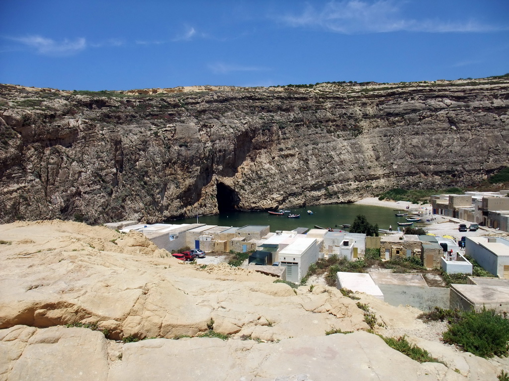 The Inland Sea and houses at Dwejra Bay