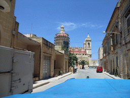 The Church of St. Lawrence at the town of San Lawrenz, viewed from the Gozo tour jeep