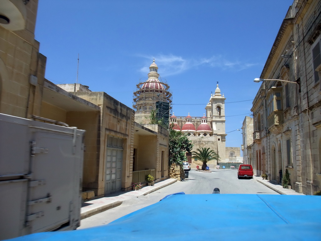 The Church of St. Lawrence at the town of San Lawrenz, viewed from the Gozo tour jeep