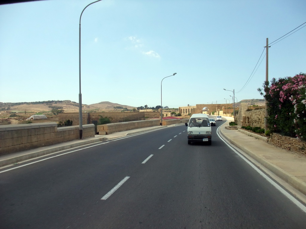 Old viaduct at the Triq L Gharb street from San Lawrenz to Victoria, viewed from the Gozo tour jeep