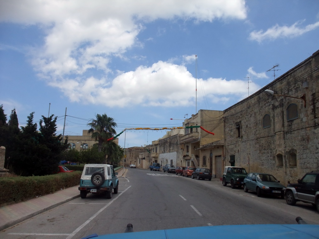Decorated streets of Xewkija, viewed from the Gozo tour jeep