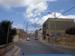 Decorated streets of Xewkija, viewed from the Gozo tour jeep