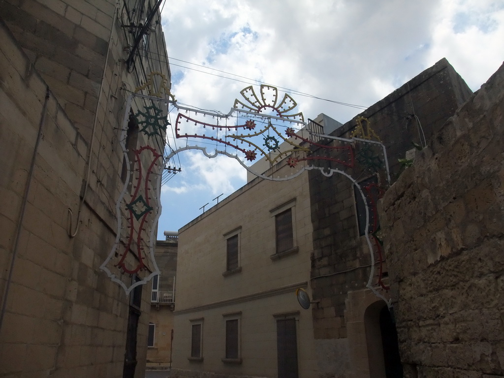 Decorated streets of Xewkija, viewed from the Gozo tour jeep