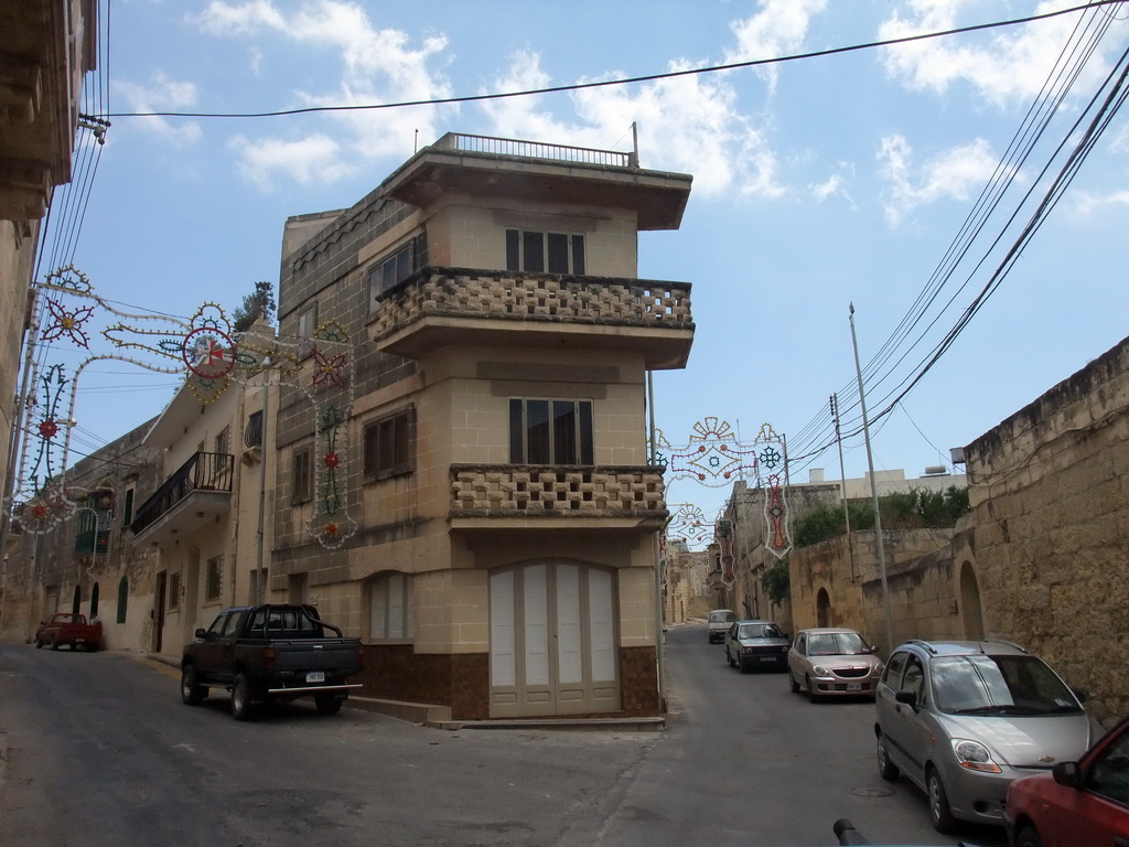 Decorated streets of Xewkija, viewed from the Gozo tour jeep