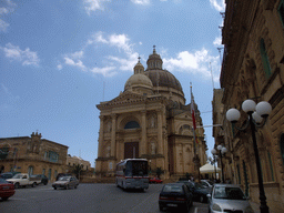 The Church of St. John the Baptist in the town of Xewkija, viewed from the Gozo tour jeep