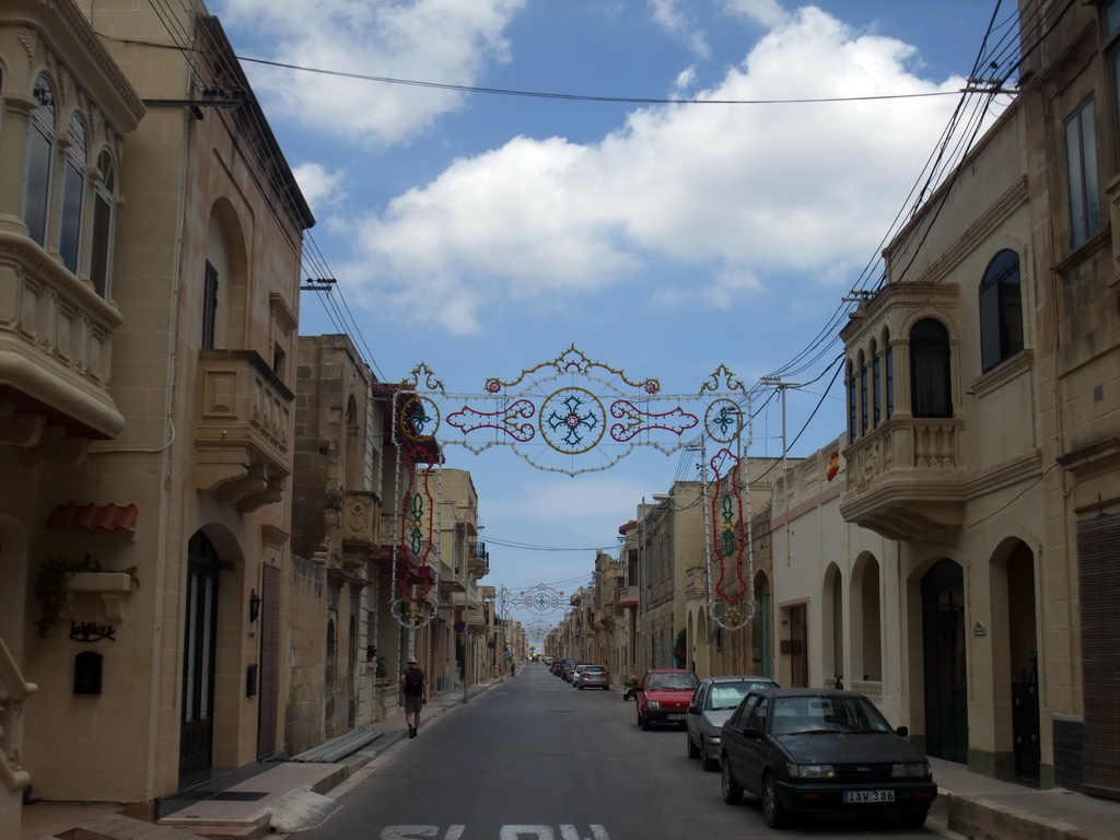 Decorated streets of Xewkija, viewed from the Gozo tour jeep