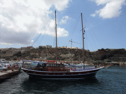 Boat at Mgarr Harbour, from the Luzzu Cruises tour boat from Gozo to Comino