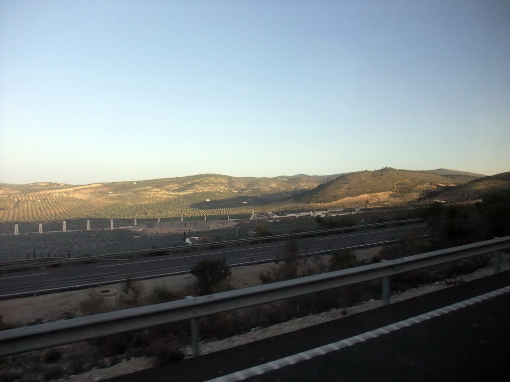 Hills in the Granada province, viewed from our tour bus from Seville to Granada