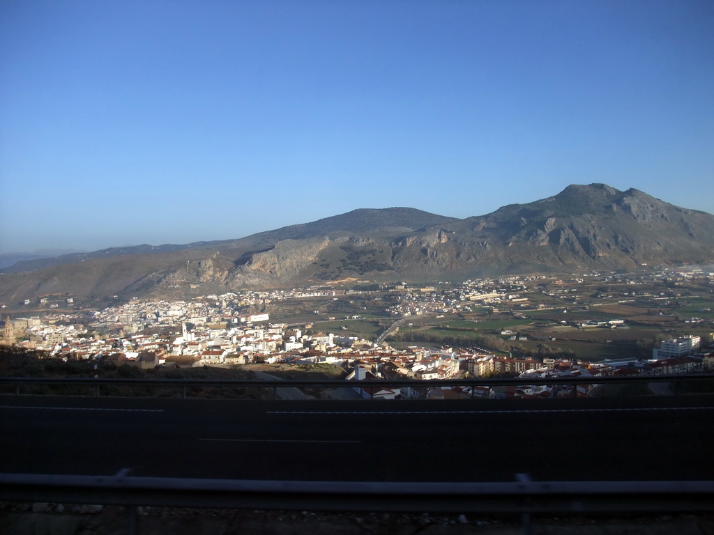 The town of Loja and the Sierras de Loja mountains, viewed from our tour bus from Seville to Granada