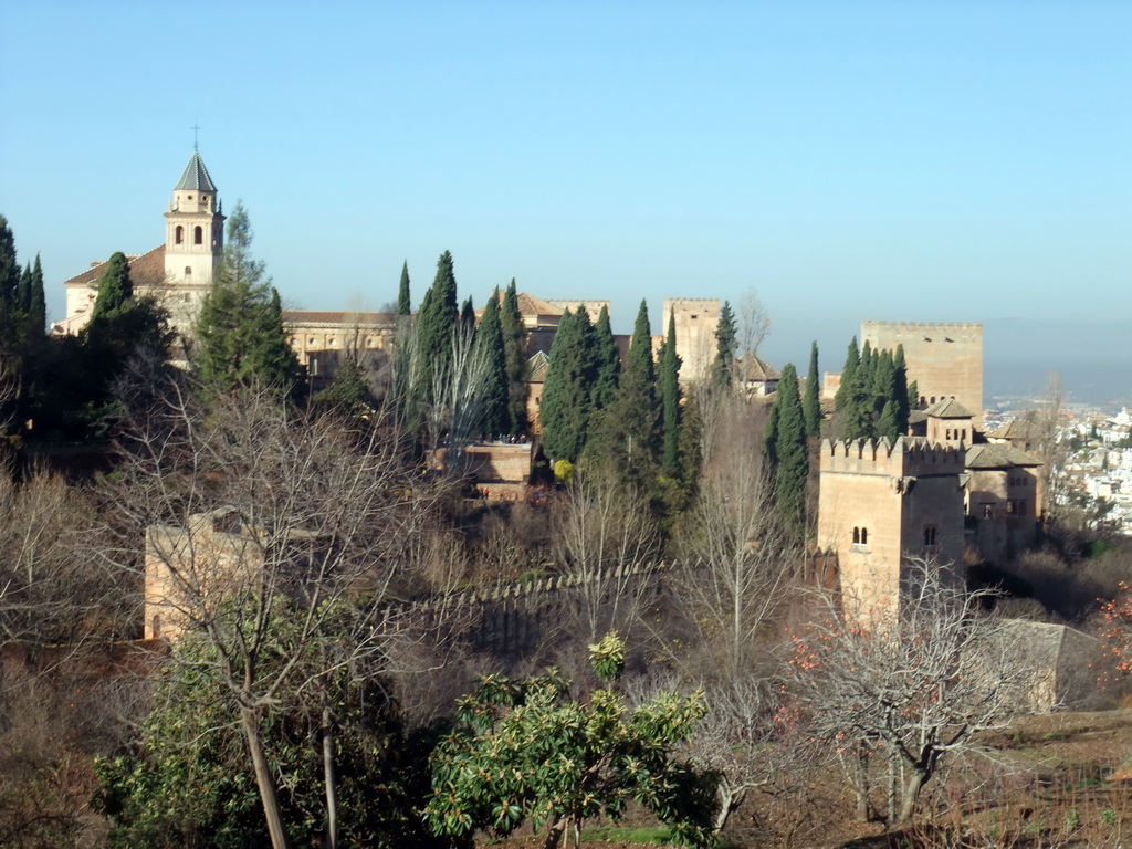 The Alhambra palace, viewed from the Jardines Nuevos gardens at the Palacio de Generalife