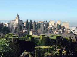 The Alhambra palace and the Jardines Nuevos gardens, viewed from the Jardines Altos gardens at the Palacio de Generalife