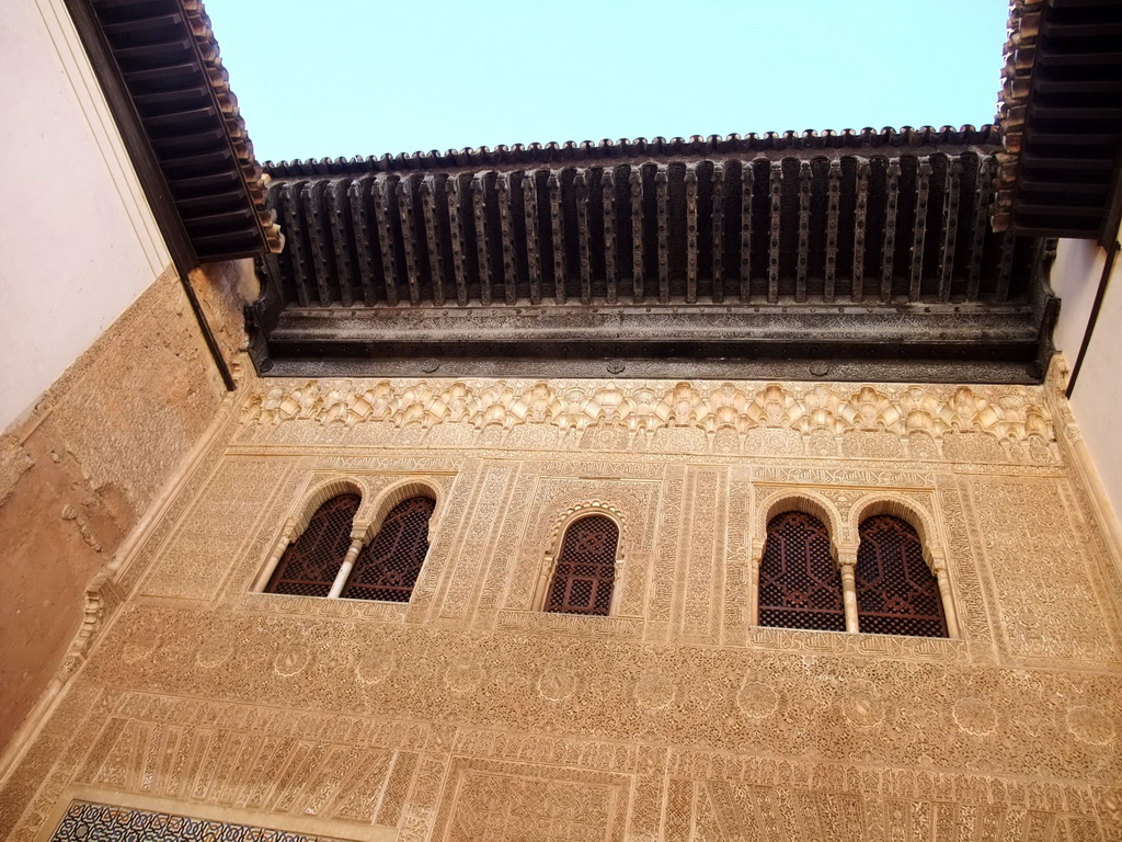 The top of the Façade of Comares at the Patio del Cuarto Dorado courtyard at the Alhambra palace